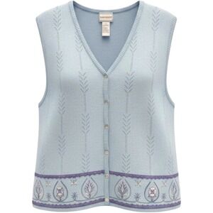 VTG Napa Valley Mixed Media Sweater Vest Womens L Beaded Grandma Wool Pointelle